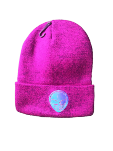 The Beanie from the Hologram Moon Collection by Alien Gear Planet is a stylish and unique accessory. Made from 100% acrylic knit fabric, this black beanie features a glow-in-the-dark design that's sure to captivate you with it's luminous extraterrestrial glow. Perfect for any occasion, this one-size beanie is designed for unisex adults and comes with stretch for added comfort. Designed by the music artist Roksta, this beanie is a must-have for fans or anyone looking to add a touch of alien-inspired style to their wardrobe.

Glows in the dark
100% Acrylic
Unisex
Material: 100% Acrylic / Soft & Warm
Size: Stretchable, One Size Fits All
Measurement: 12 inch long unfolded / 9 inch long folded Roksta